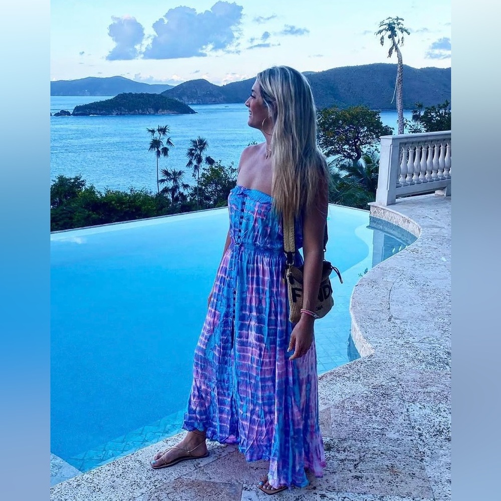 Strapless Tie-Dye Maxi Dress in Blue & Purple